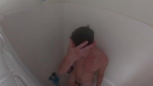 College Jock plays with himself in the shower after run
