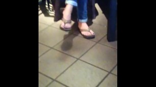 Candid Feet in Flip Flops @ Starbucks 1