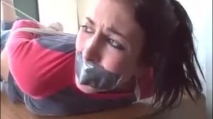 College girl is hogtied barefoot and gagged