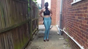 Latex Model takes a walk in Fantastic Rubber leggings