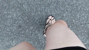 Mature Sissy CD Exposing cock in a parking lot jerking off outdoors solo video