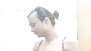 Indian Desi village cross dresser shemal d gay boy showing full nude body in shower water bathroom ass white body lick