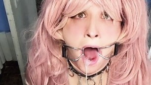 Cosplay Sissy Throat fucked by Sex machine