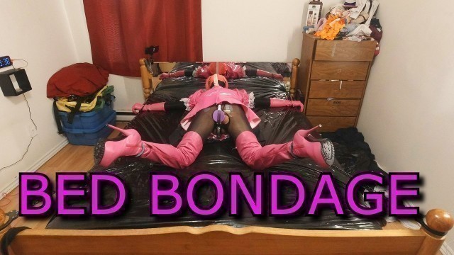 Sissy Maid Cuffed to Bed in Chastity and Electro pads Self Bondage