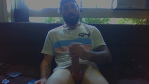 Straight Aussie stroking uncut cock on webcam