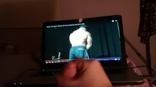 Jerking off and cum to a huge bodybuilder