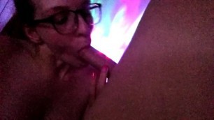 Lacie LaPlante sucks dick in a dark room with colorful lights!