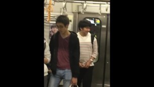 Fat Japanese gay boy musterbating in public